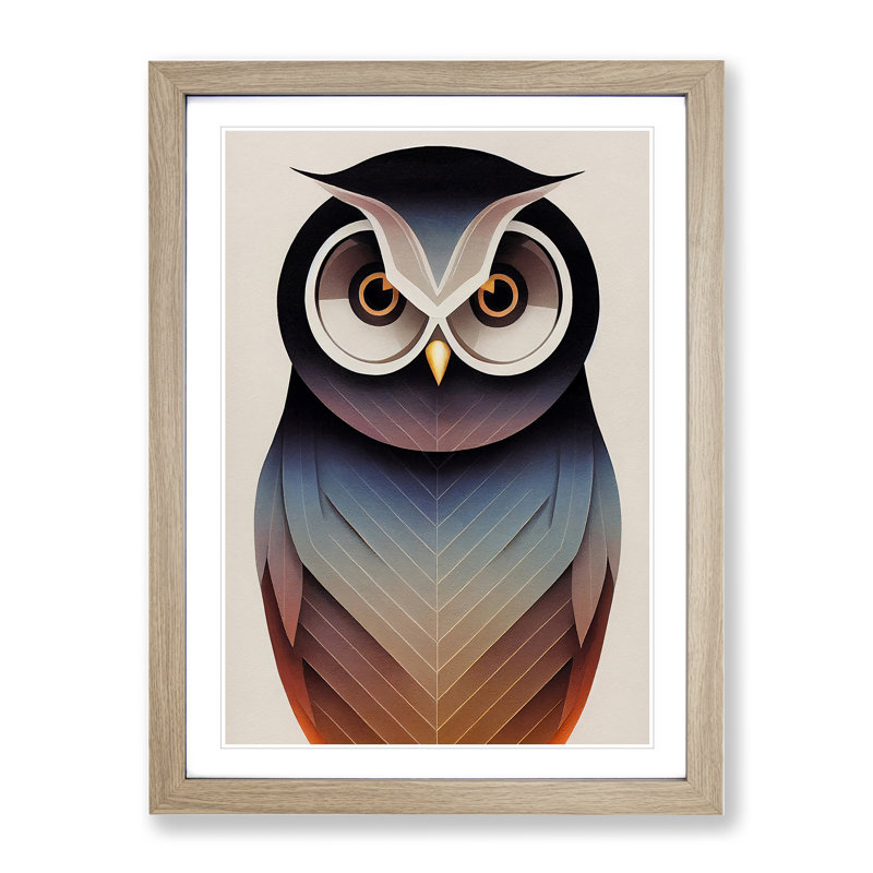 Beauteous Owl Abstract - Single Picture Frame Print, 64cm H x 46cm W x 2cm D, Oak Framed
