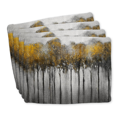 Abstract Yellow Forest Braided Polyester Dreketi Set of 4