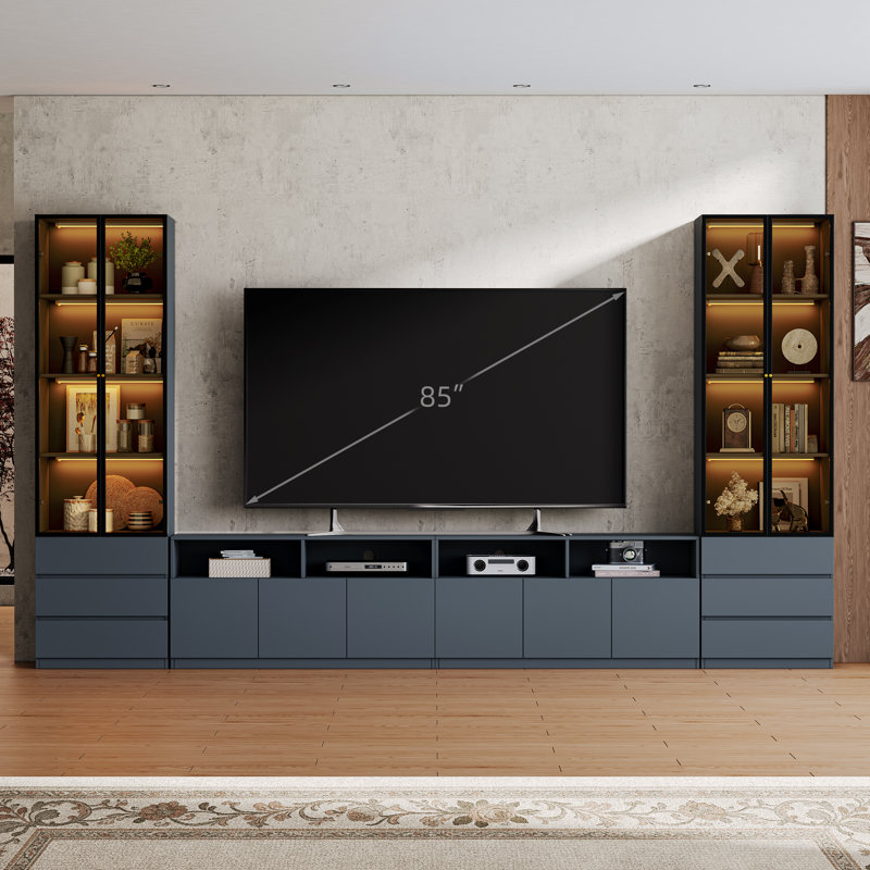 Meuble télé Crafton, Gris, H 81,1 po x l 141,7 po x P 15,7 po