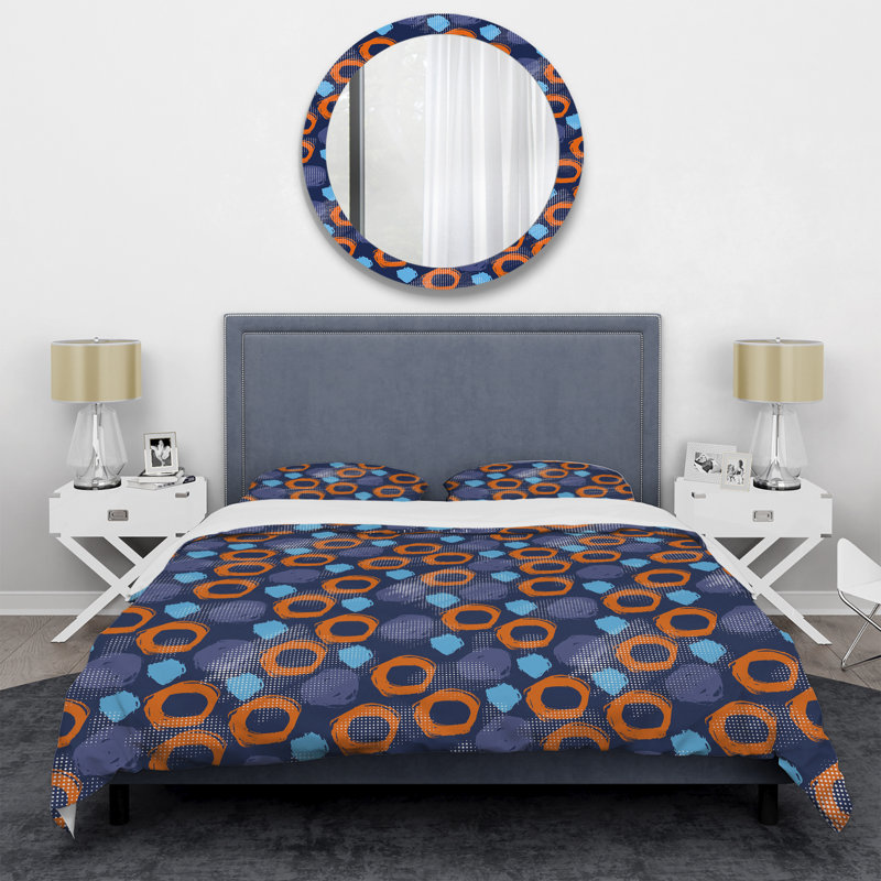 Blue and Brown Circle Pattern Polyester Abstract Duvet Cover Set
