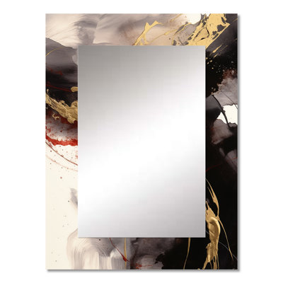 Gold and Red Fluid Fusion II - Abstract Unique Mirror, Gold Large Wall Mirror, Printed Metal Art