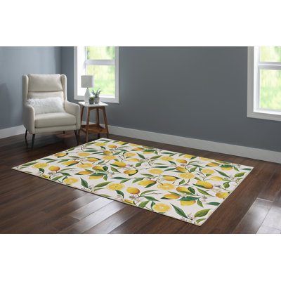 Madai Machine Washable Ivory and Yellow Area Rug