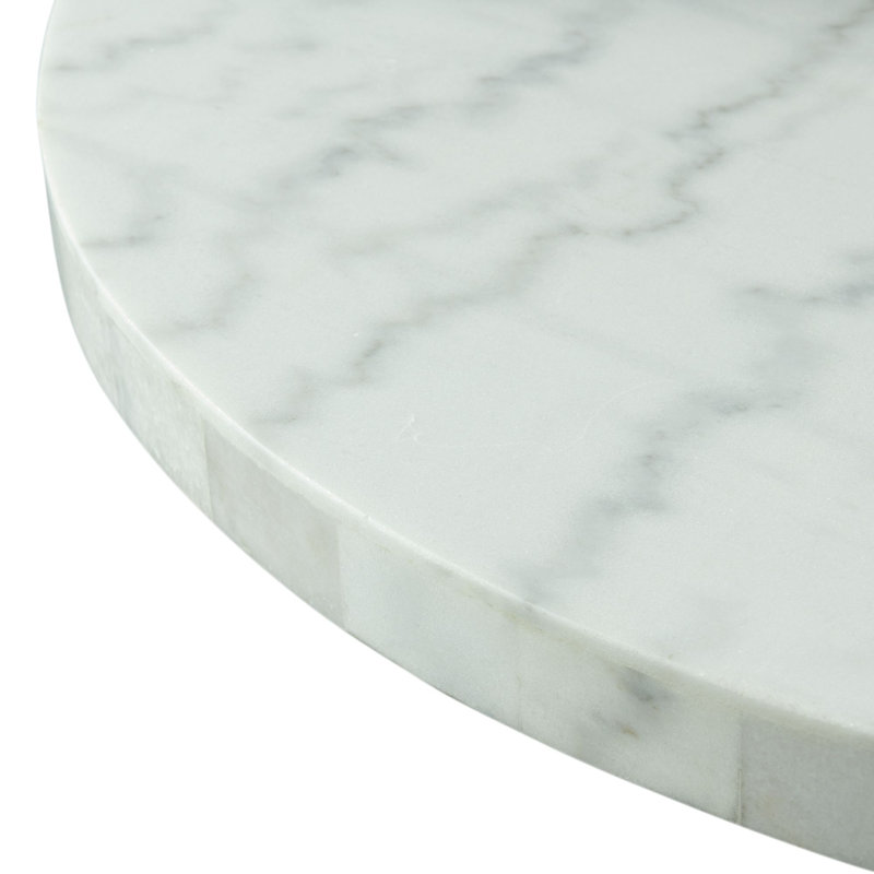 48'' Round White Marble Dining Table with Black Metal Pedestal Base