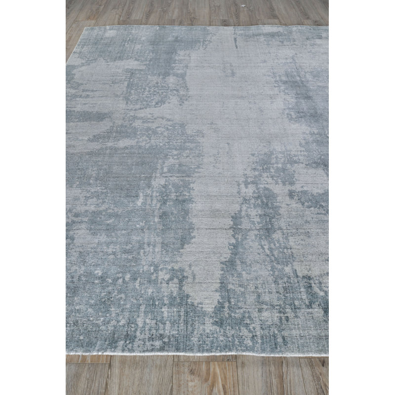 Stone Wash Gazni Abstract Hand-Loomed Blue Area Rug, Rectangle 10' x 14'