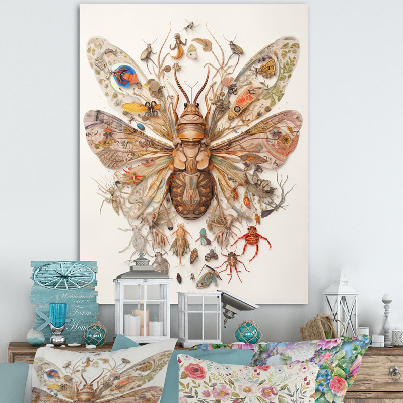 Illustration rétro de papillon de nuit brun, Toile tendue, H 20 po x l 12 po x P 1 po