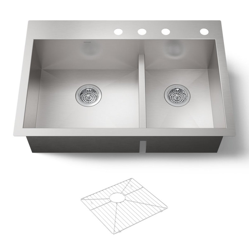Vault 33" L x 22" W Drop-In Kitchen Sink with 3 Faucet Holes, 4 hole