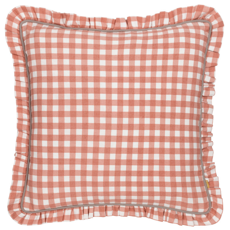Maude Gingham Cotton Piped Cushion, Pink, Pillow Cover Only - No Insert