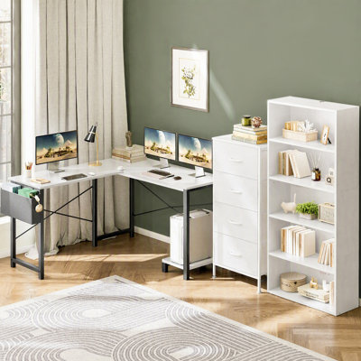 Multifunctional Contemporary 3-Piece L-Shaped Computer Desk Office Set With Abundant Storage Space