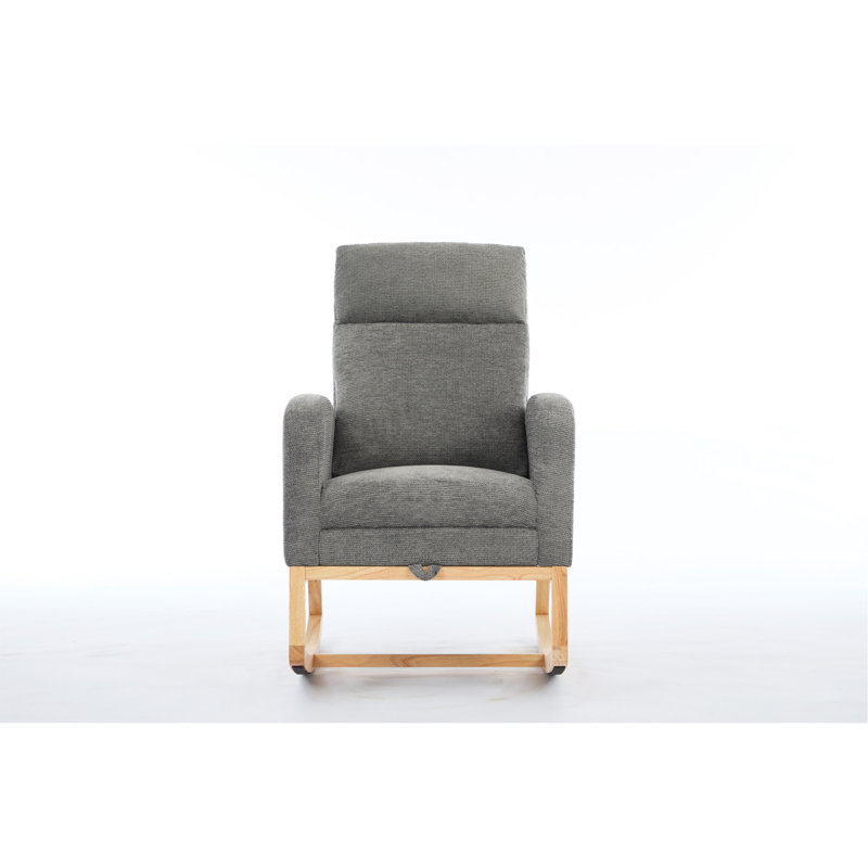 Chaise berçante avec pieds en bois massif et éponge haute densité, idéale pour la détente et la chambre de bébé.