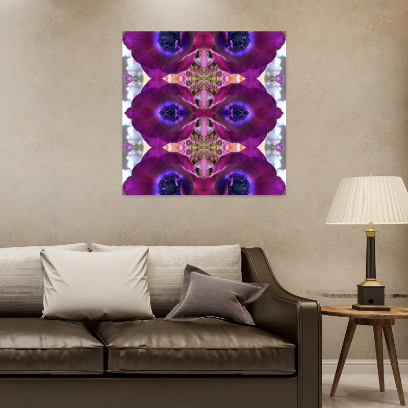 Purple Anemone Kaleidoscope 1 Piece Wrapped Canvas Wall Art, 81.28 cm H x 81.28 cm W