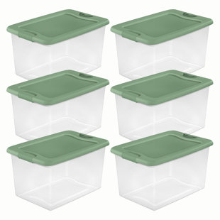 Modern Homes 4.75 gal. Storage Box Translucent in Grey Bin with Yellow with Cover, Gray