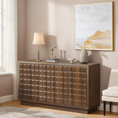 Buffet moderne avec portes géométriques 3D, garniture en métal et cloisons réglables