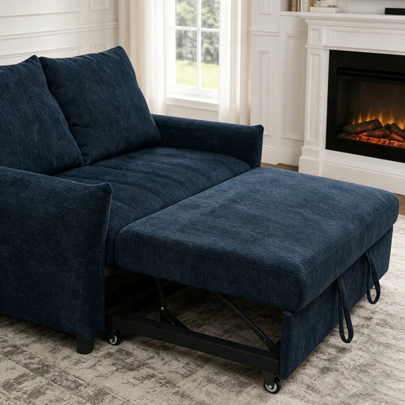 58" Loveseat Pull Out Sofa Bed, Antique Green Velvet