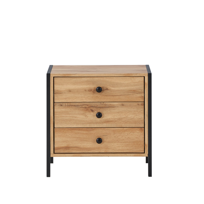 Harrold 53.8cm W Manufactured Wood Bedside Table, Oak/Black