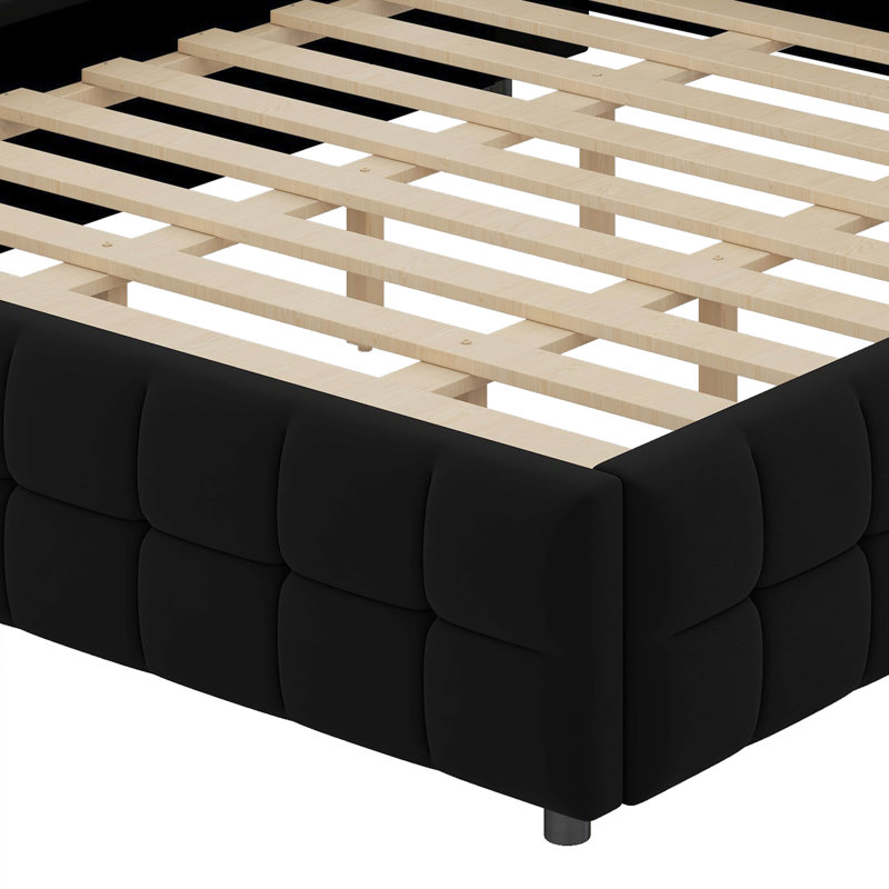 Platform Bed With Upholstered Headboard, California King, Black