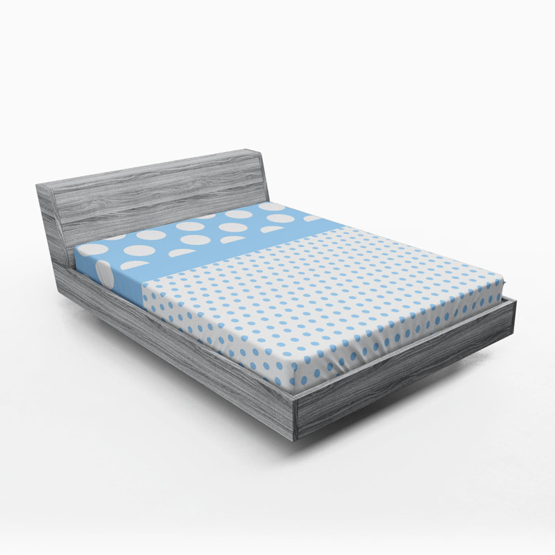 Full Size Blue and White Microfiber Polka Dot Fitted Sheet