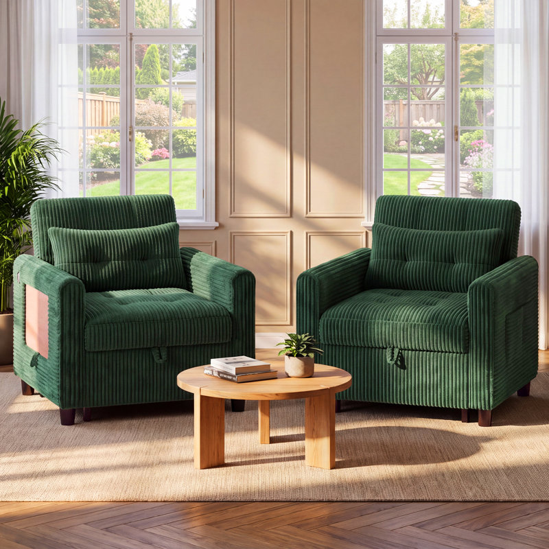 Fauteuil d'appoint convertible 3 en 1 avec port de charge USB et table d'appoint, fauteuil en velours côtelé pour le salon et la chambre à coucher