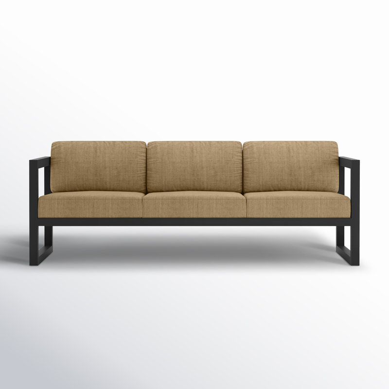Avion 3 Piece Sofa Loveseat Set, Canvas Heather Beige Sunbrella® Canvas, Black