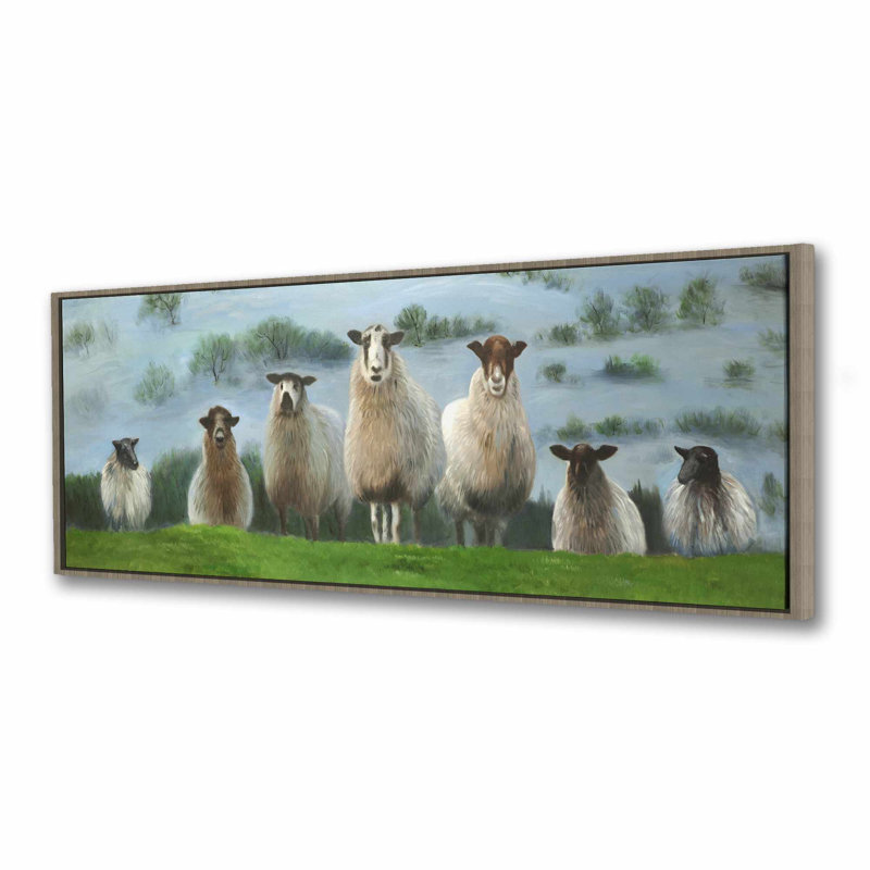 Toile encadrée rustique blanc - Troupeau de moutons, H 17,25 po x l 49,25 po