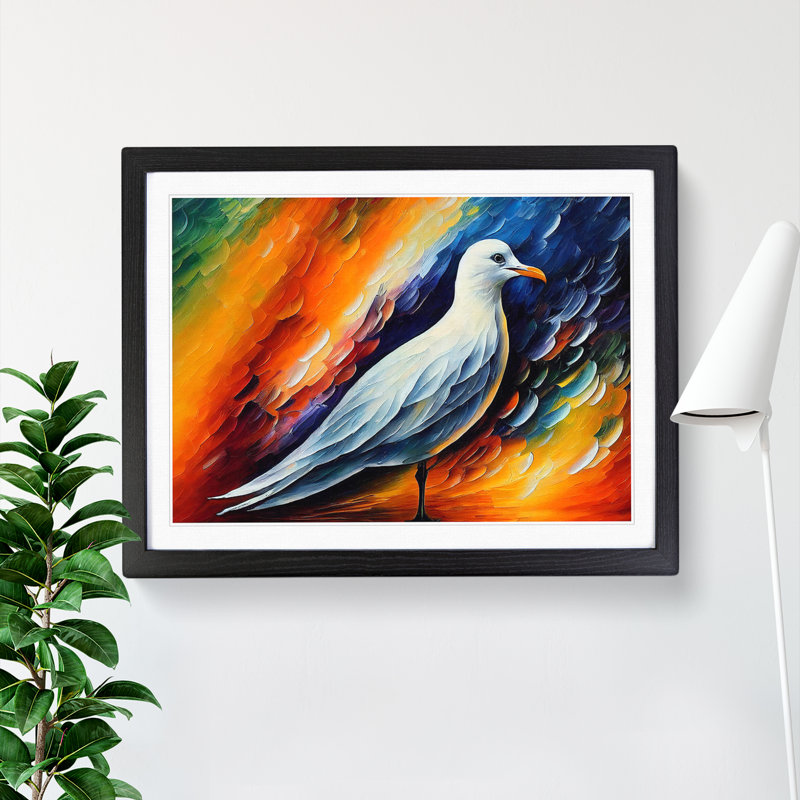 Seagull Abstract - Single Picture Frame Painting, Black , 46cm H x 64cm W x 2cm D