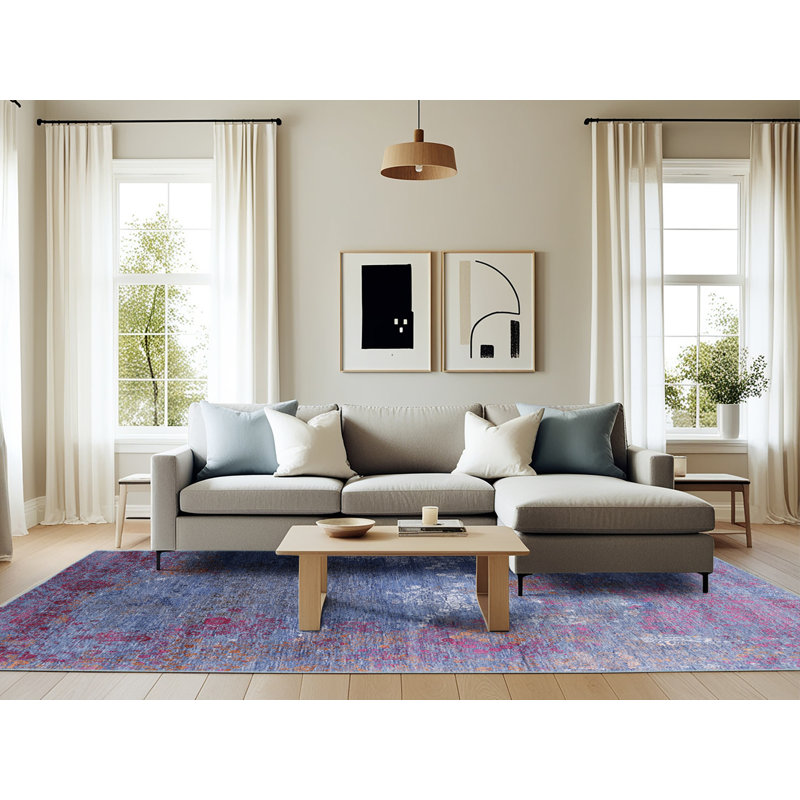 Tapis bleu / rose à motif abstrait Box Stockholm, Rectangle 6 pi x 9 pi