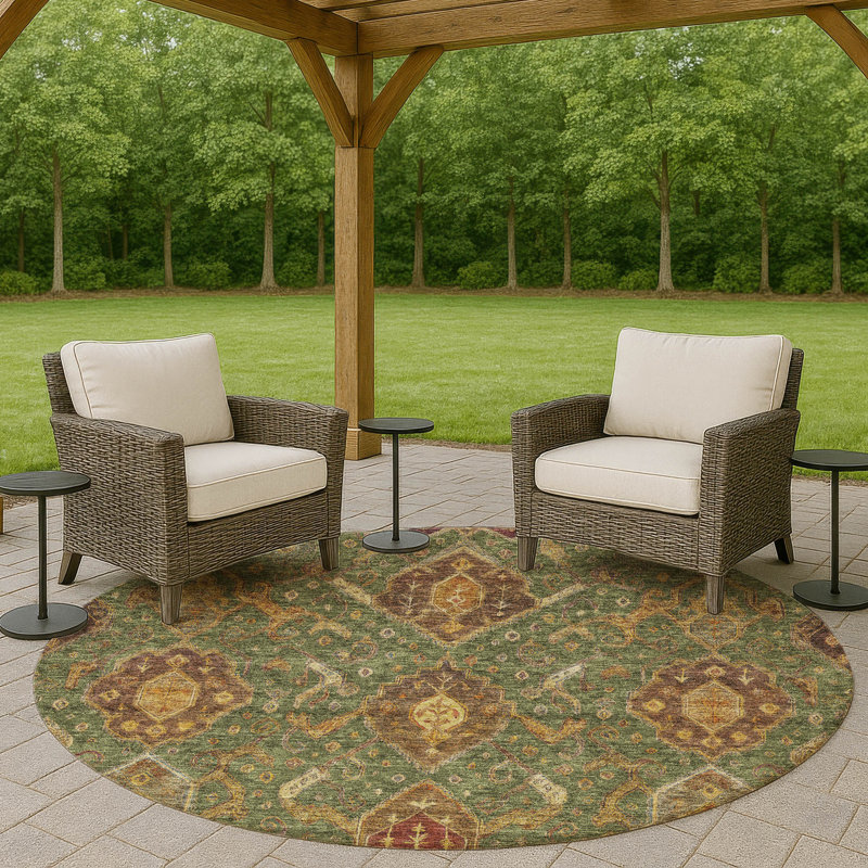 Machine Washable Indoor/Outdoor Chantille ACN2306 Global Rug, Round 8'