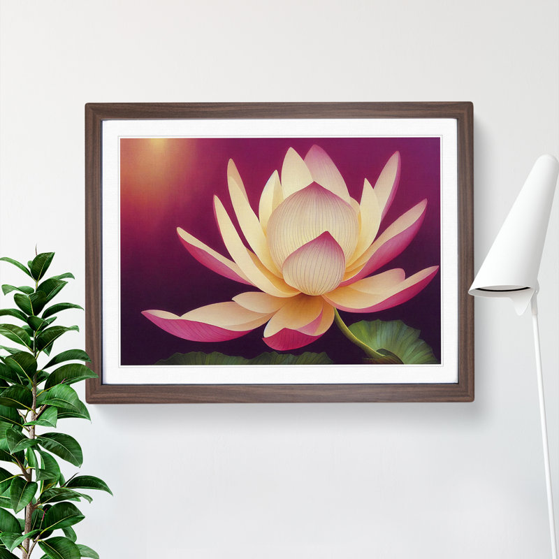 Engaging Lotus Flower 1 Piece Single Picture Frame Wall Art, 46cm H x 64cm W x 2cm D, Walnut Framed