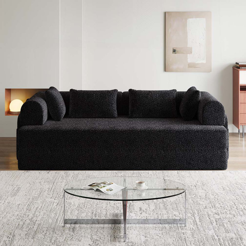 Canapé-lit convertible en chenille avec coussin cylindrique, Noir