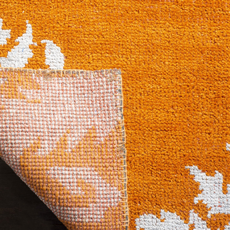 Tapis doré en laine / viscose / coton noué à la main Sabian, Rectangle 9 pi x 12 pi