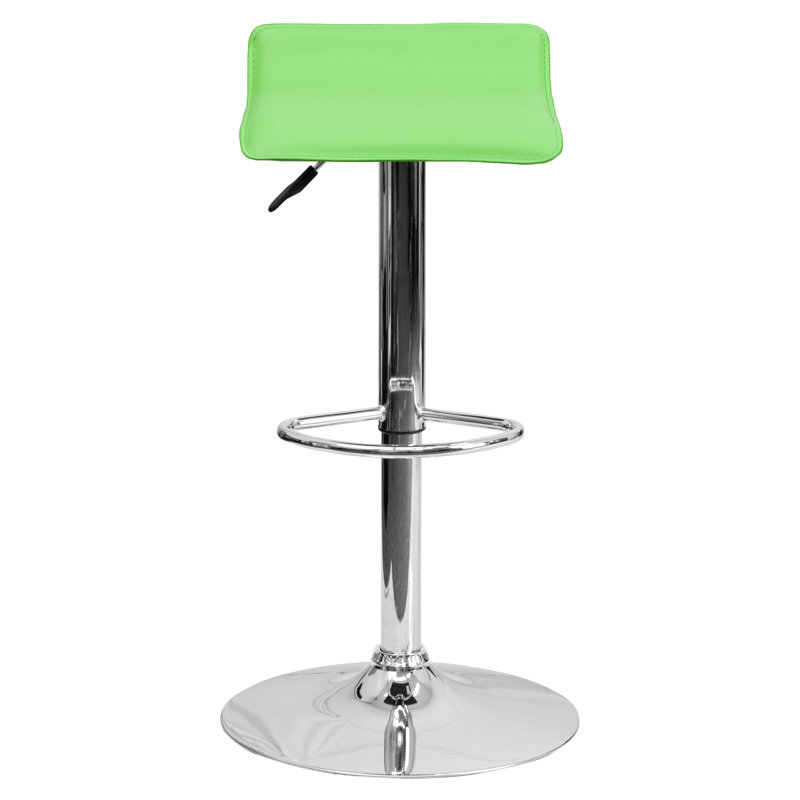 Orozco Contemporary Vinyl Adjustable Height Barstool with Solid Wave Seat and Chrome Base, Green