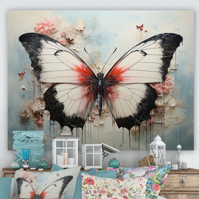 Minimalisme, papillon blanc sur toile