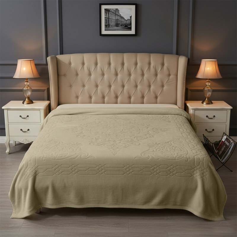 Embossed Throw Blanket Cloudy Polyester 300 GSM Soft Cozy Warm 200 x 240 cm Available in Beige Pink Grey and Cream, Beige