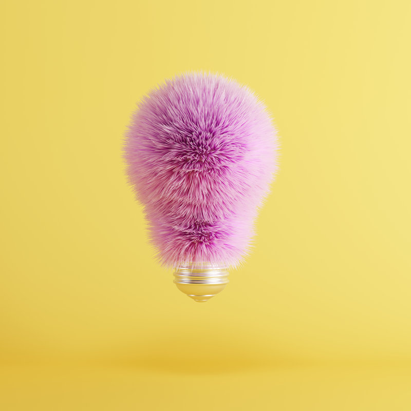 Pink Fur Light Bulb - Wrapped Canvas Print, 30cm H x 30cm W x 3.8cm D, Yellow/Pink