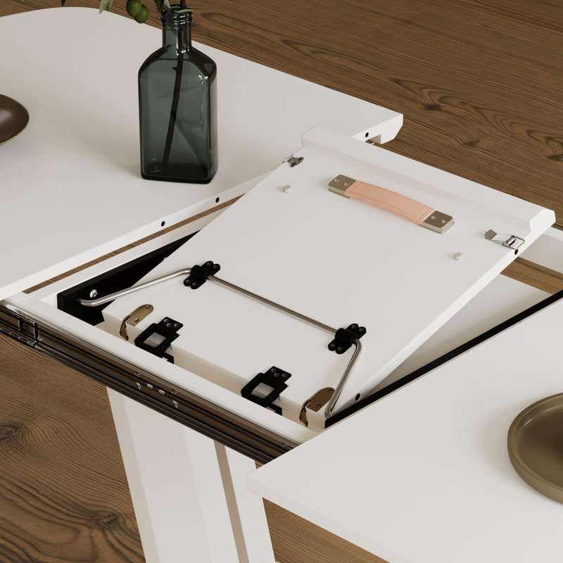 Table de salle à manger blanche avec pieds en forme de U pour une fonction extensible pratique