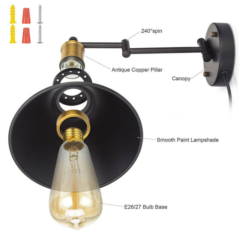 Bronze and Black Swing Arm Plug-In Wall Sconce Set