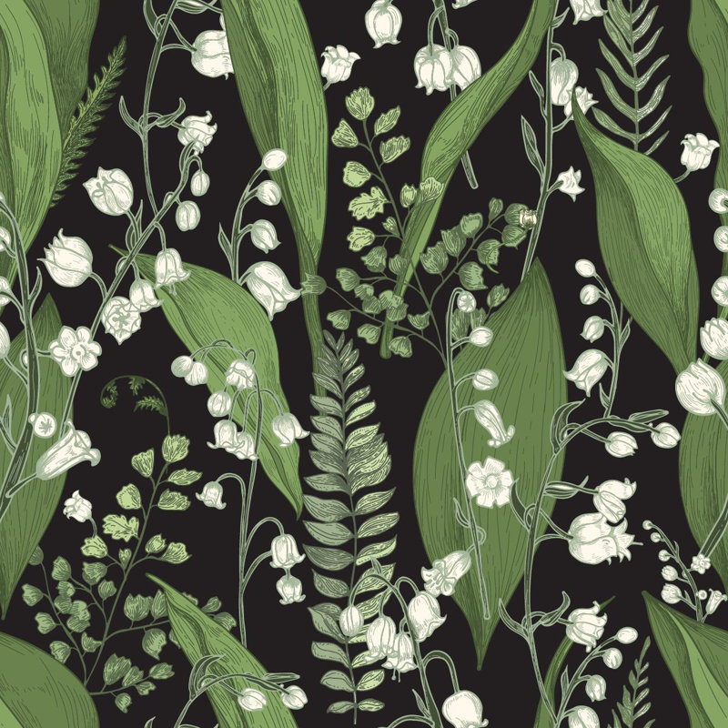 Lilies Of The Valley Wallpaper B1002, 125" L x 25" W, Paper