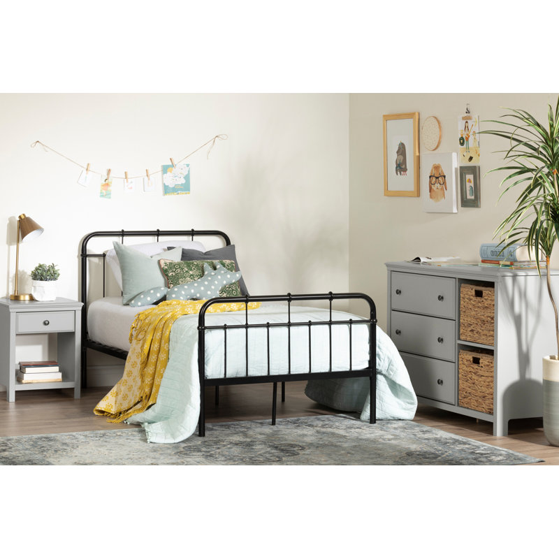 Cotton Candy Black Metal Twin Platform Bed with Headboard