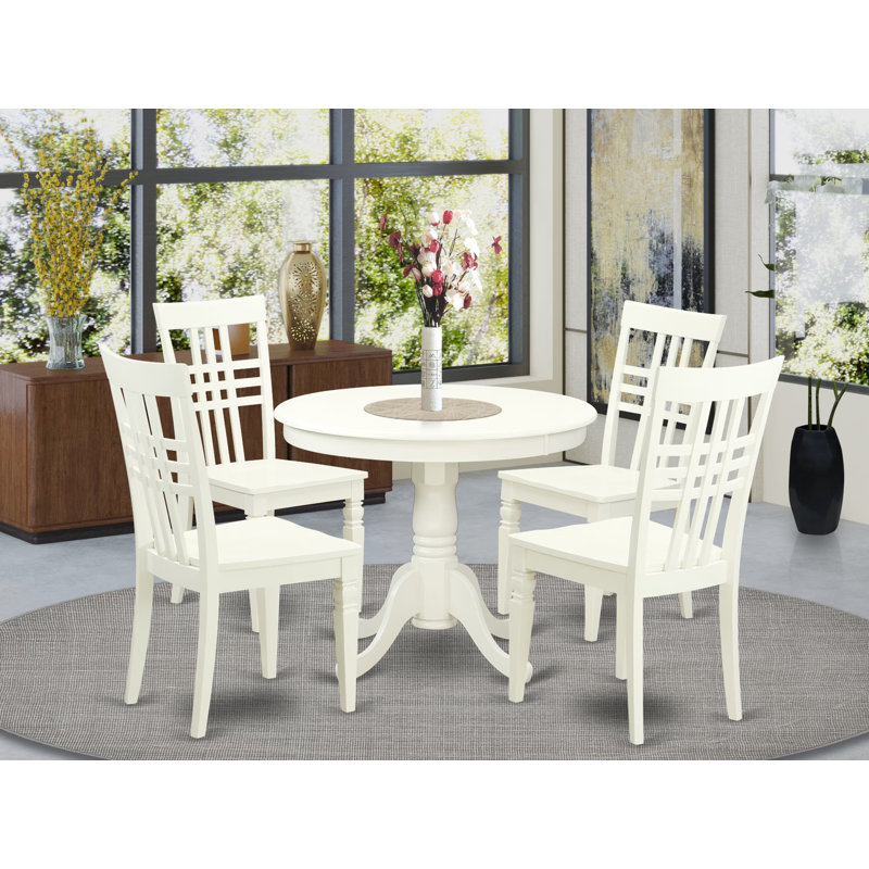 5 Piece Dining Table Set for 4 Includes a Round Kitchen Table with Pedestal and 4 Kitchen Dining Chairs, 36x36 Inch, Linen White