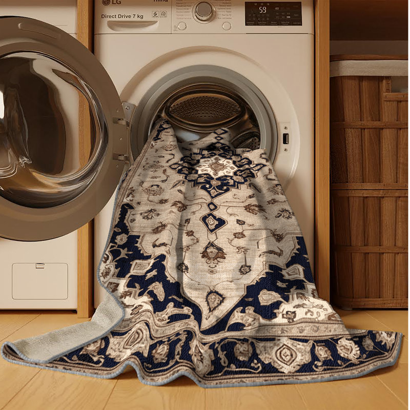 Tapis persan gris lavable à la machine, Rond 6 pi