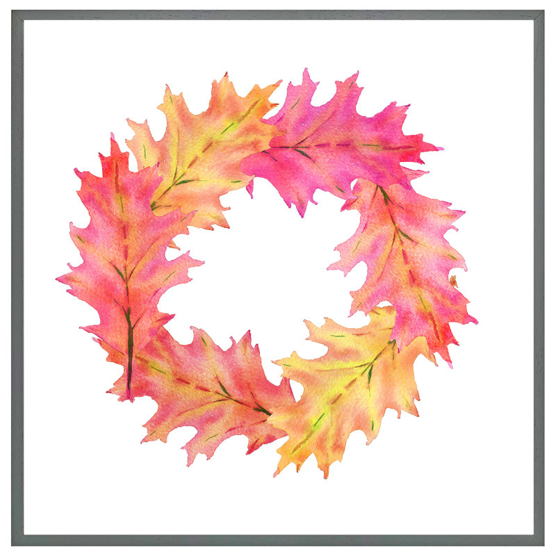 Custer Pink And Orange Autumn Reath - Single Picture Frame Print, 31cm H x 31cm W x 4cm D, Grey Framed