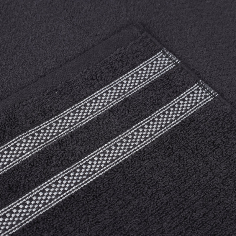 Ensemble de serviettes de bain 100% coton à bordure géométrique, Noir