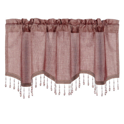 Kate Aurora 1 Piece Moroccan Sparkle Rod Pocket Semi Sheer Voile Beaded Trim Window Valance