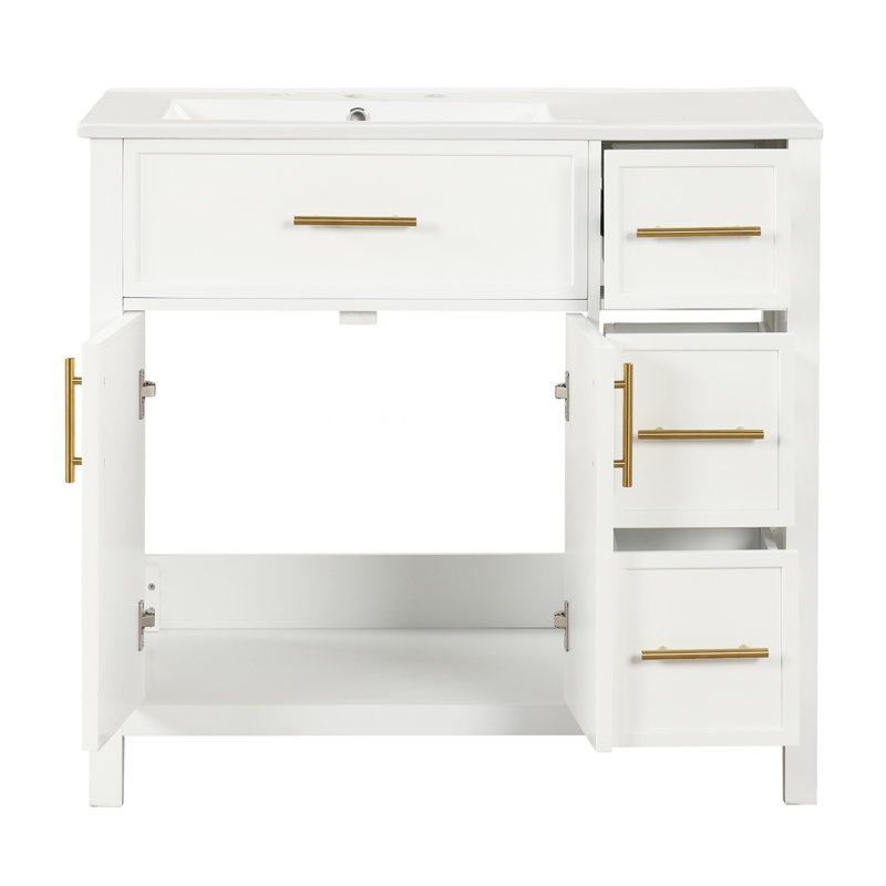 Meuble-lavabo en bois 36 po avec lavabo 36 po, 2 portes et 3 tiroirs