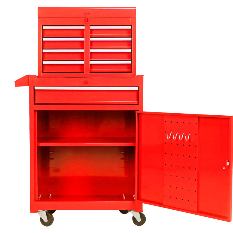 Organisateur de boîte à outils rouge avec roues verrouillables et tiroirs coulissants pour garage
