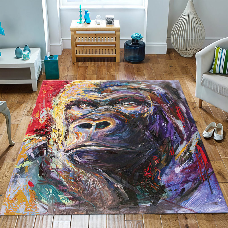 Modern Abstract Design Non Woven Thin Printed Rug in Vibrant Hues for Versatile Home Decor, Rectangle 2'8" x 4'11"