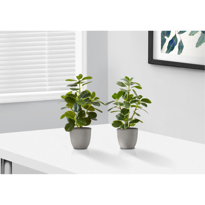 Table d'intérieur avec 2 plantes de 14 po de hauteur avec des pots et des feuilles décoratifs gris réalistes