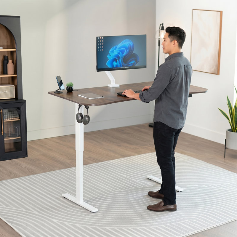 63" x 32" Electric Desk with Touch Screen Memory Controller, 2E1B Series, Vintage Brown/White