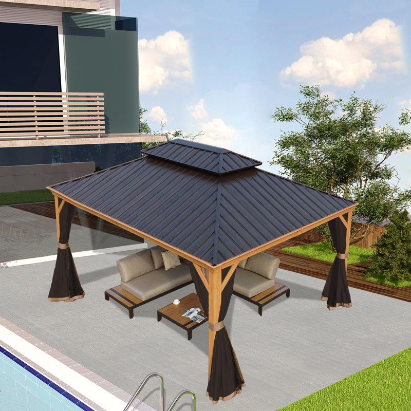 Kozyard Apollo Hardtop Gazebo, Wooden Coated Aluminum Frame with Galvanized Steel Roof, 120" H x 192" W x 144" D