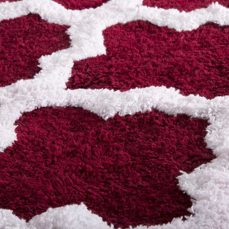 Lavish Home 2 Piece Bathroom Rug Set - 41x24.5 Inch and 34x21 Inch 100% Cotton Bath Mats with Textured Trellis Print for Elegant Bathroom Decor - Bath Rugs Non Slip Washable Bathmats