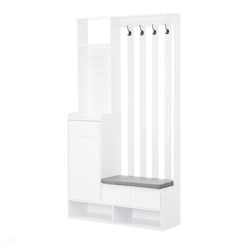 Arbre d'entrée contemporain l 39,3 po x H 70,8 po avec banc de rangement, panneau perforé et crochets pour vestibule, vestibule et espaces de vie modernes